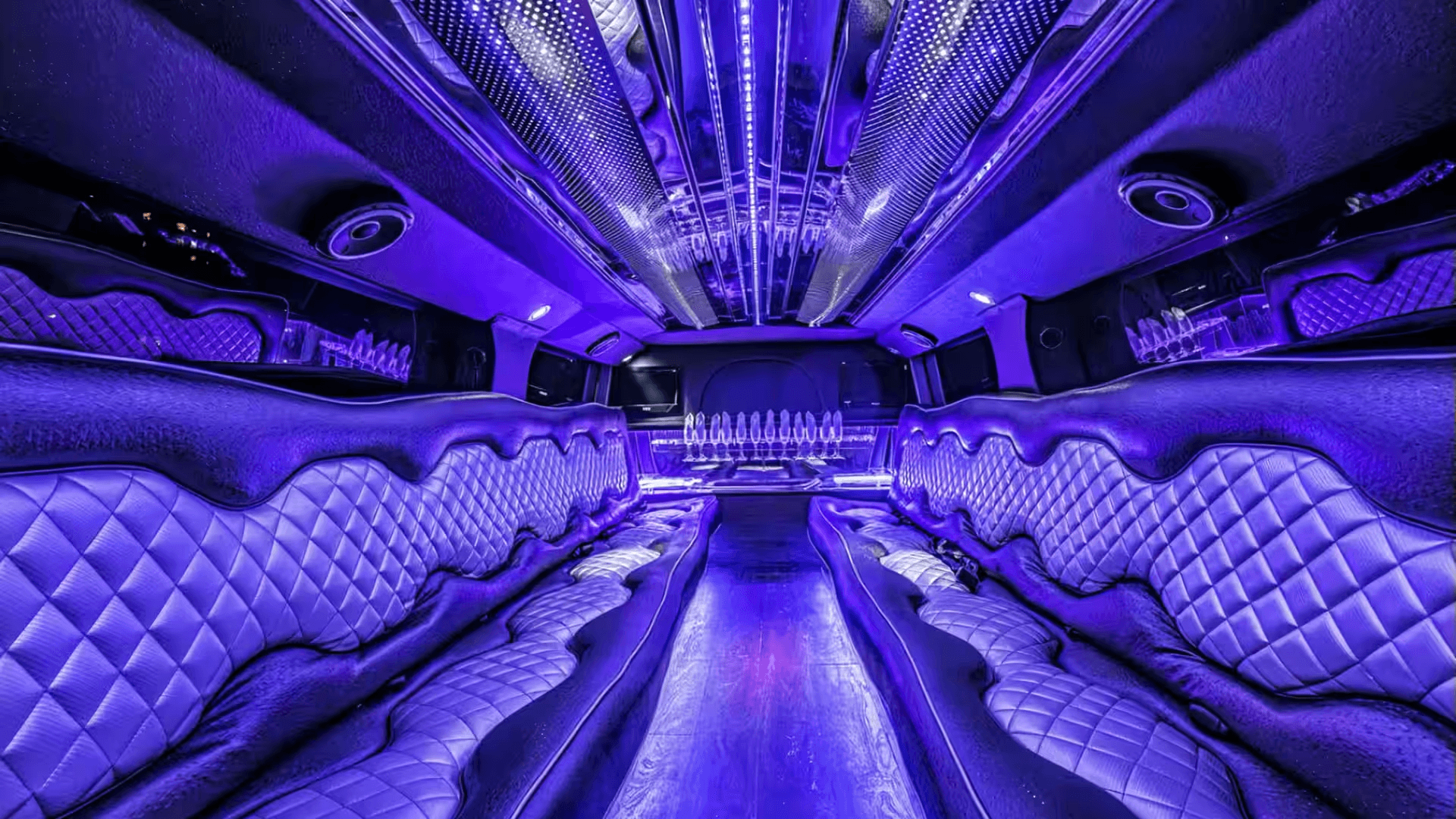Luxury party bus interior with LED lighting