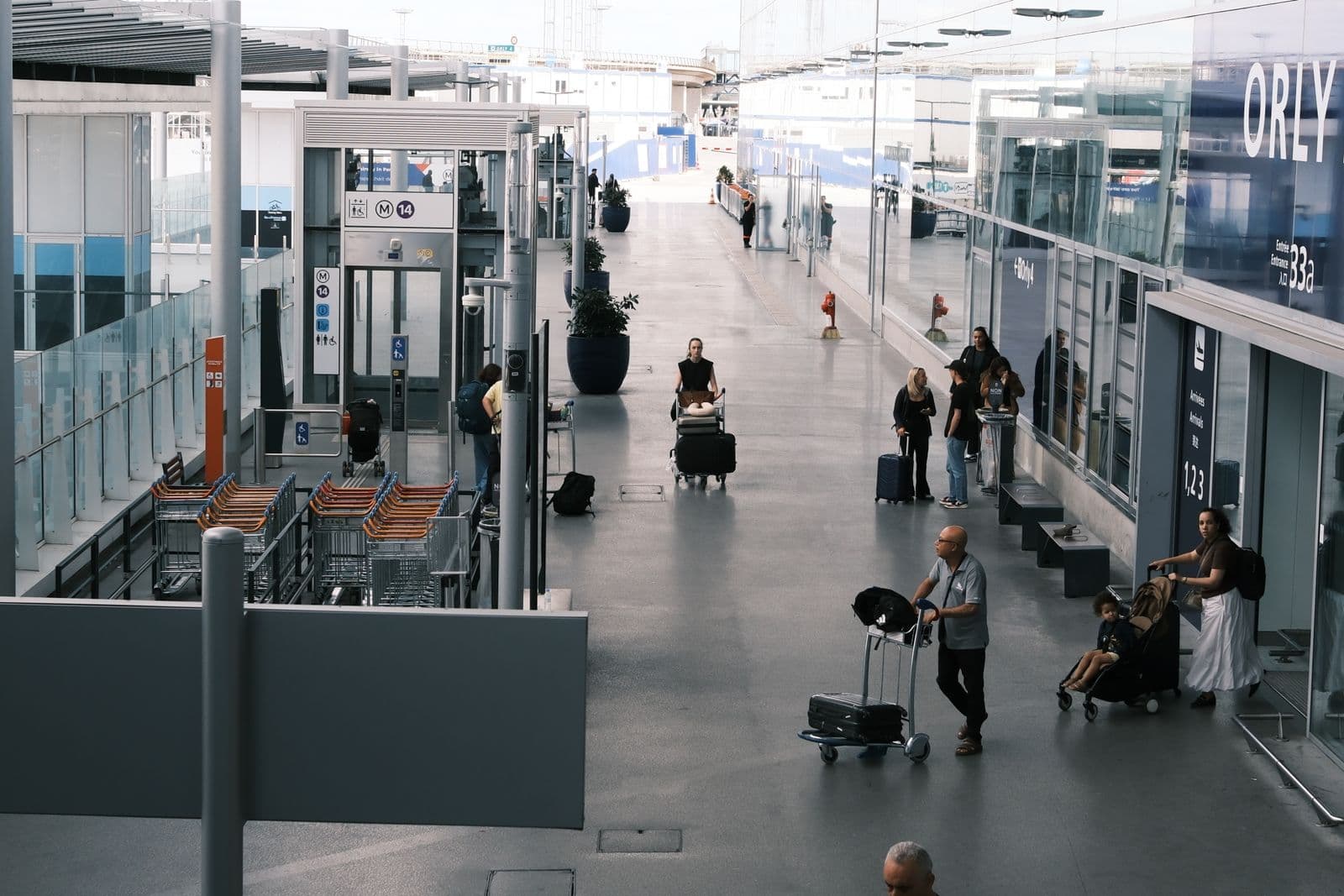Airport terminal with travelers